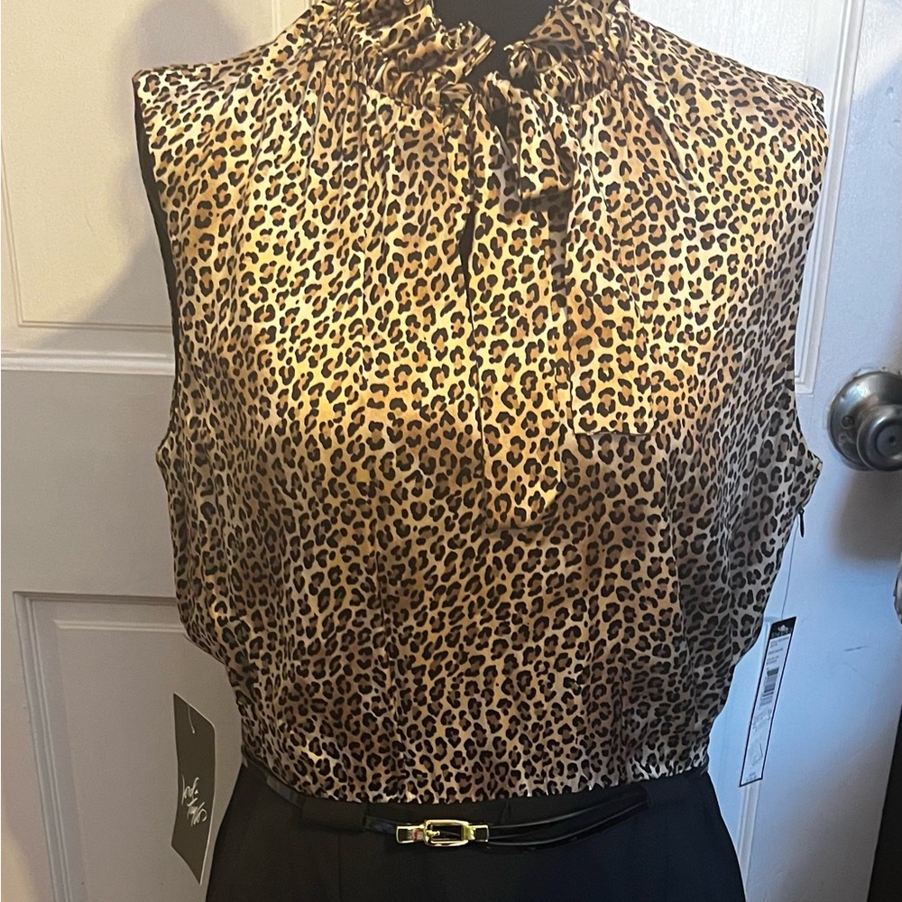 Leopard print silk and black Gardine dress